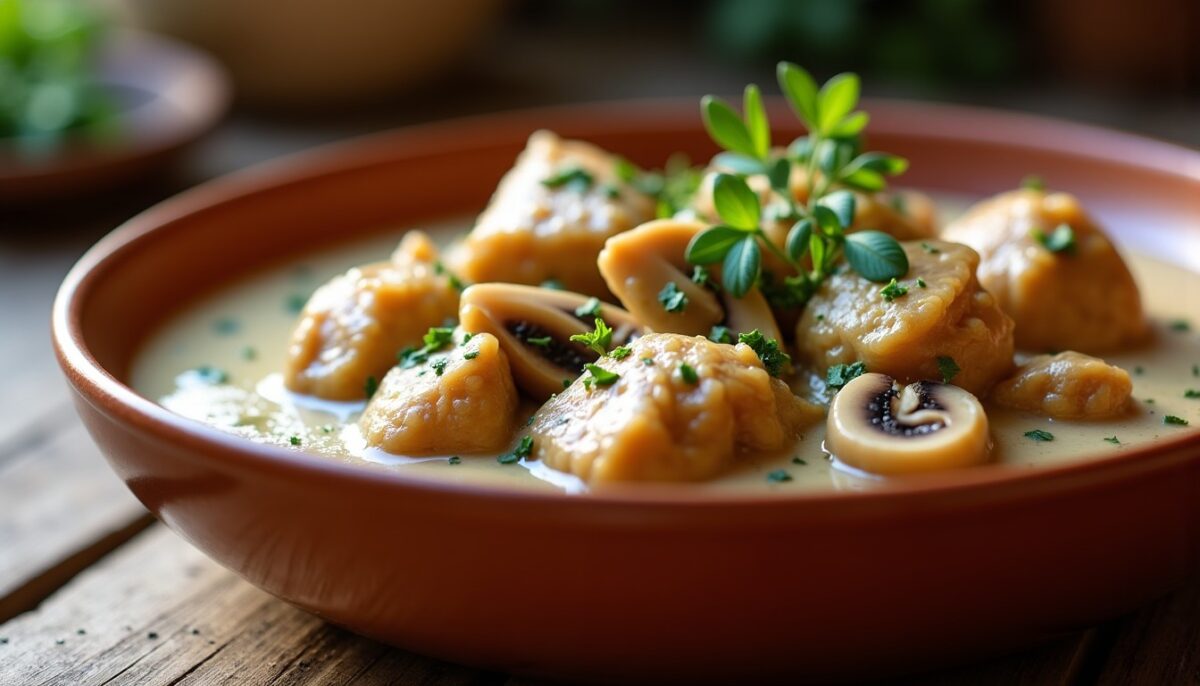 Recette simple et savoureuse : morceaux de chapon à la crème et aux champignons